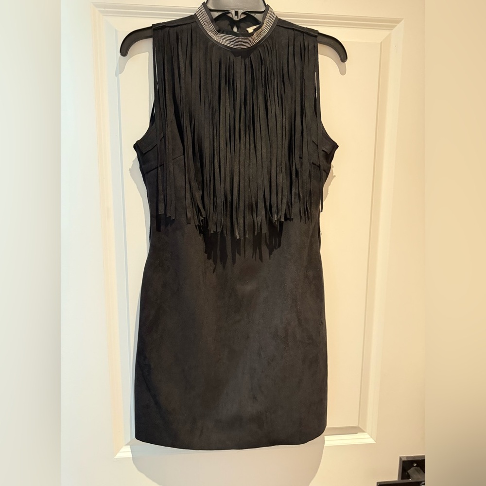 Molly Bracken Faux Suede Fringe Mock Neck Dress Rodeo Festival Concert